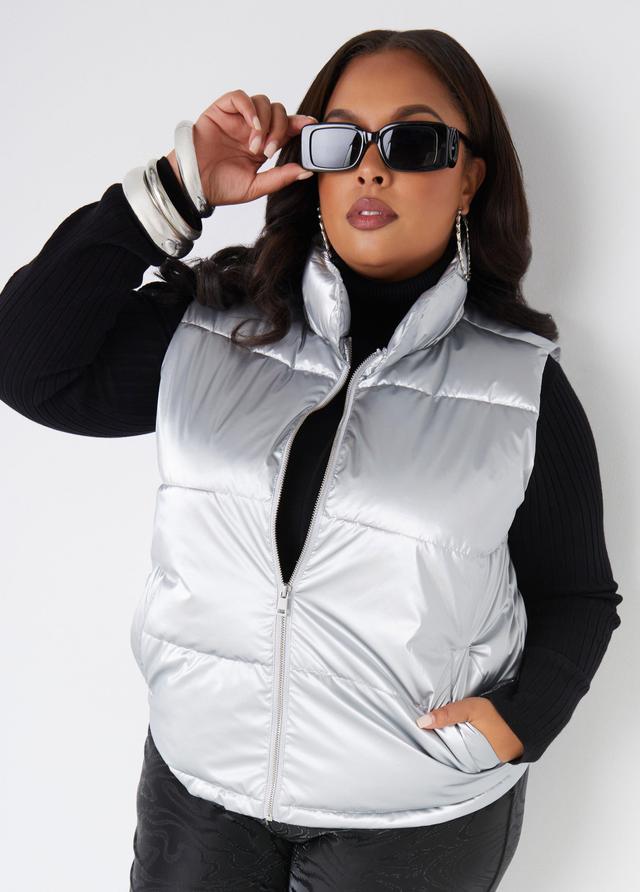 Plus Size Metallic Puffer Vest Ashley Stewart Product Image