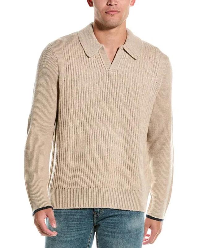 Shaker Rib Wool-blend Polo Sweater In Beige Product Image