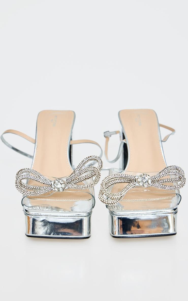 Clear Wide Fit Diamante Bow Strap Platform High Heeled Sandals Product Image