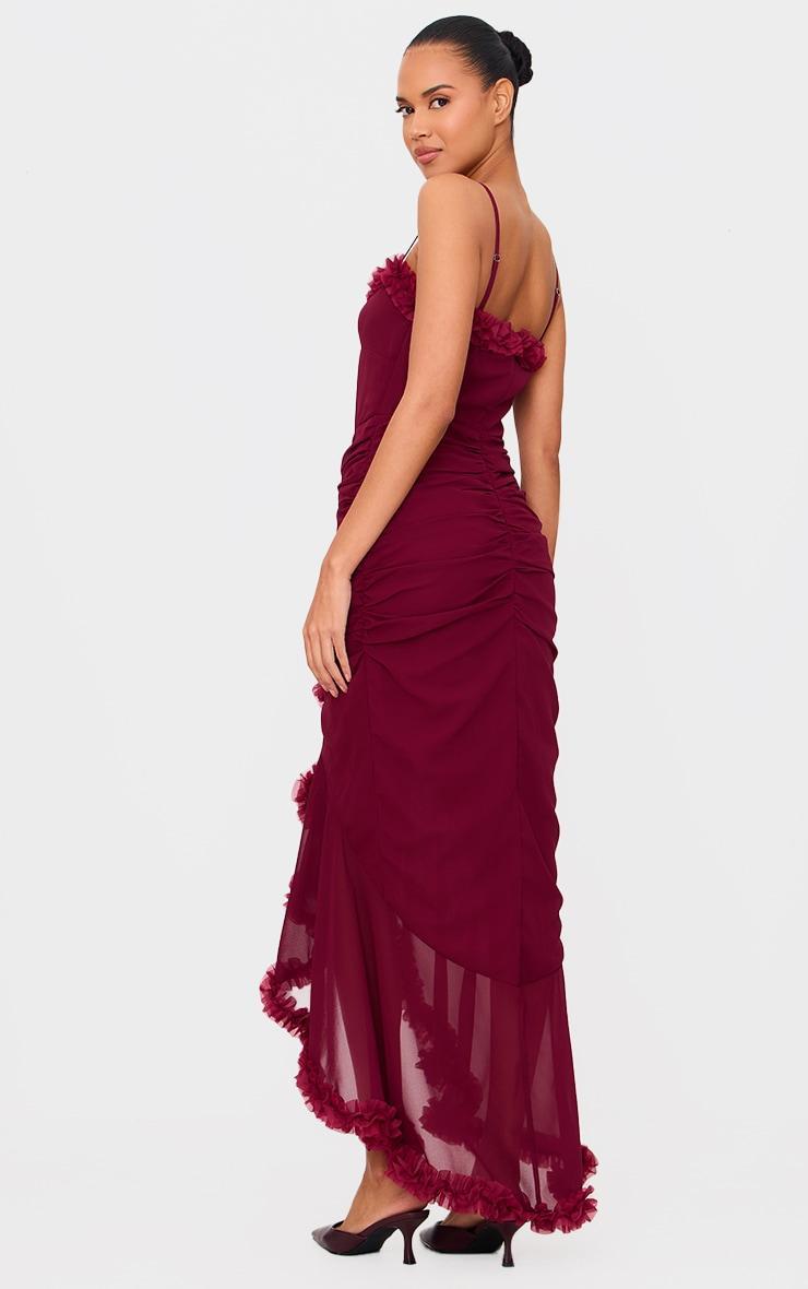 Burgundy Strappy Ruched Drape Detail Maxi Dress Product Image