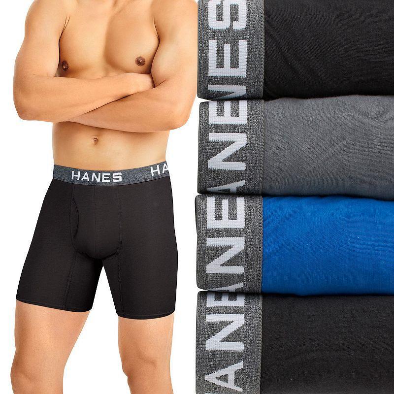 Mens Hanes Ultimate ComfortFlex Fit 4-pack Boxer Briefs Black Gray Product Image