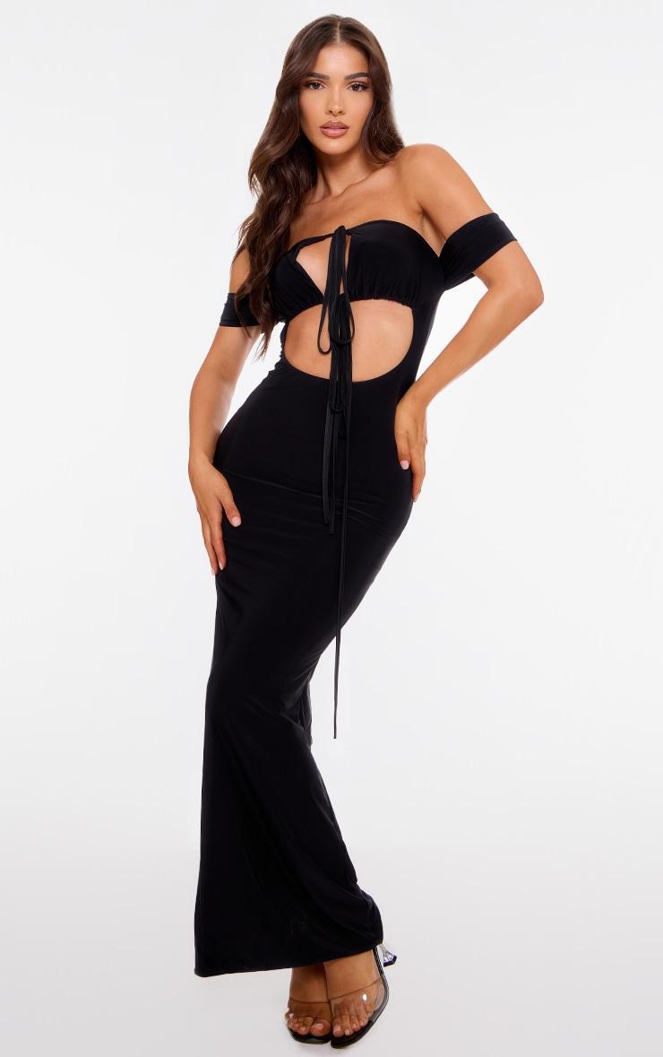 Black Sleeve Detail Double Layer Slinky Maxi Dress product image