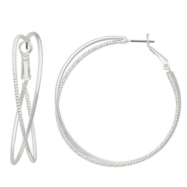 Nine West Silver Tone Twisted X Hoop Earrings, Womens Product Image