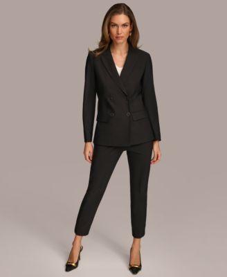 Donna Karan Ponte Double Breasted Flap Pocket Notch Lapel Blazer Product Image