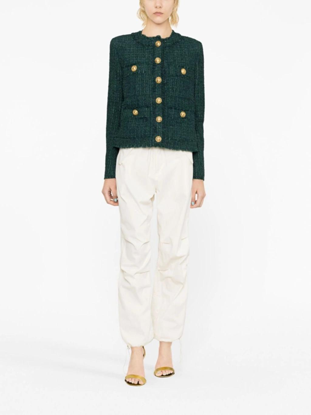 BALMAIN Cropped Tweed Jacket In Green Product Image