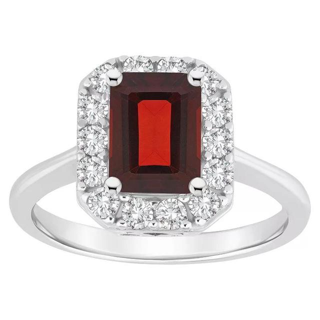 Celebration Gems Sterling Silver Emerald Cut Gemstone Halo Ring, Womens Red Product Image