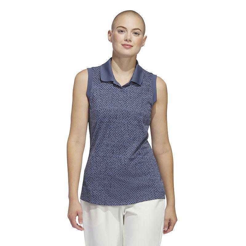 Womens adidas Ultimate365 Jacquard Sleeveless Polo Golf Shirt Blue Product Image