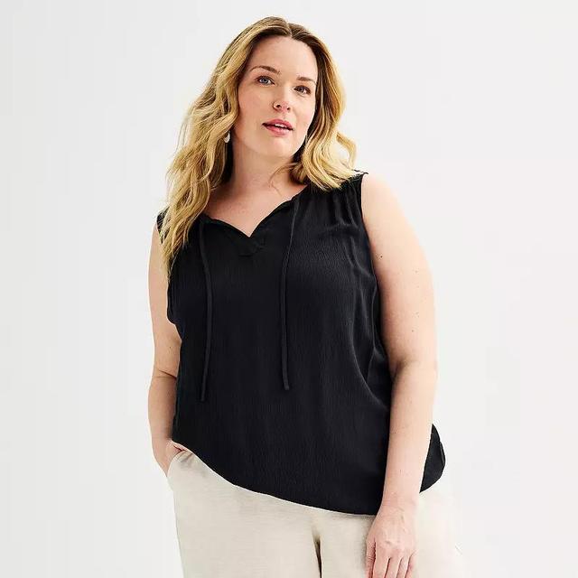 Plus Size Croft & Barrow Split Neck Gauze Tank Top, Womens Product Image