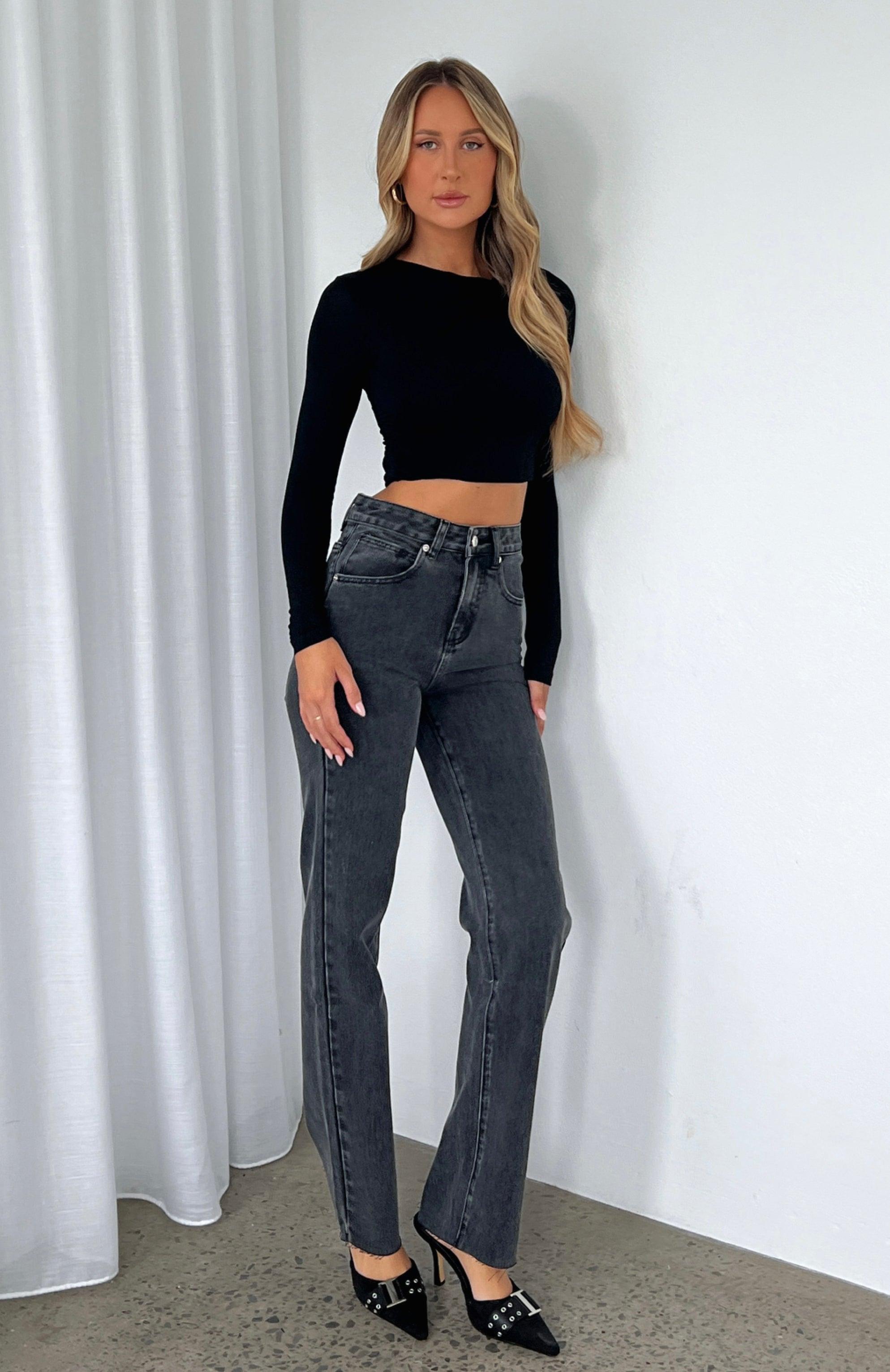 Jordyn High Waisted Straight Leg Jeans Washed Black Product Image