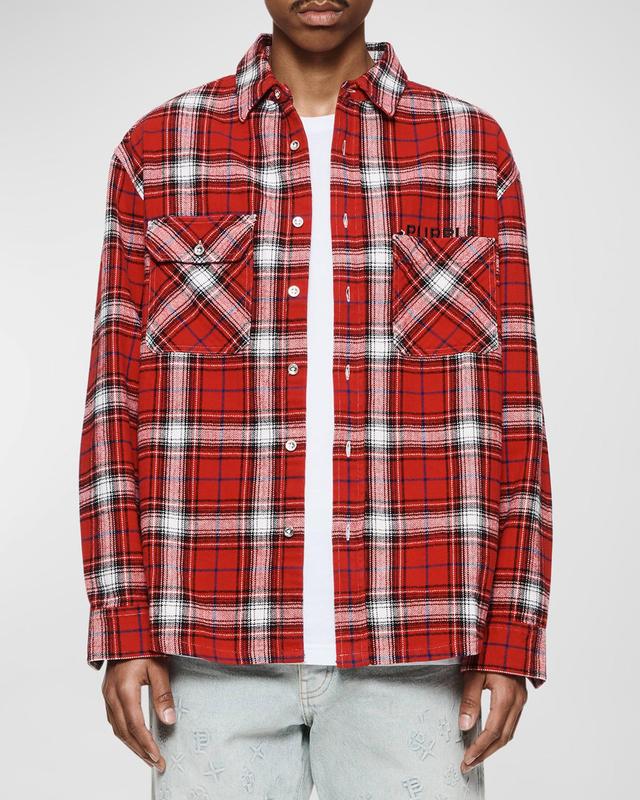 Mens Plaid Flannel Casual Button-Down Shirt Product Image