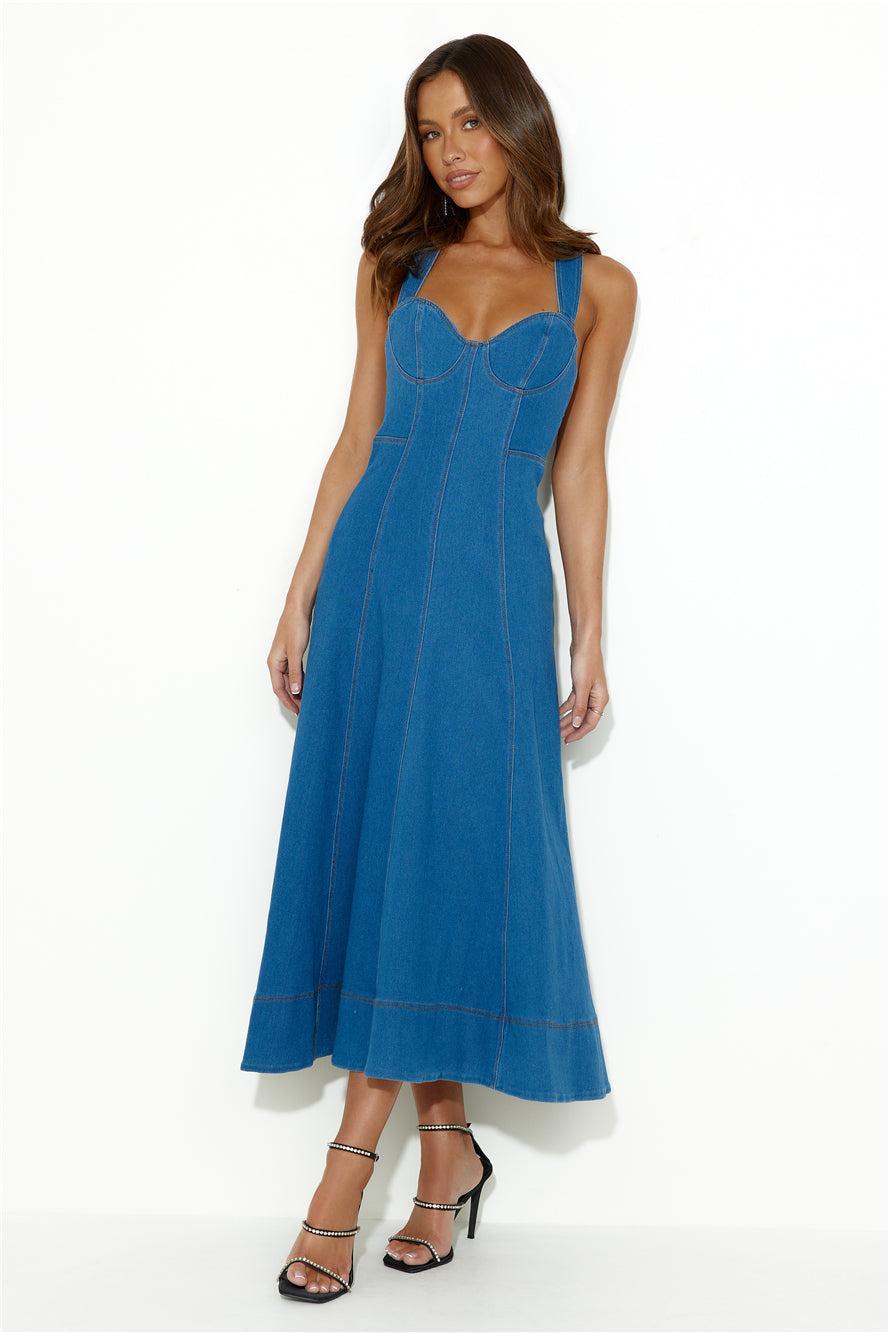 One Step Ahead Midi Dress Denim Product Image