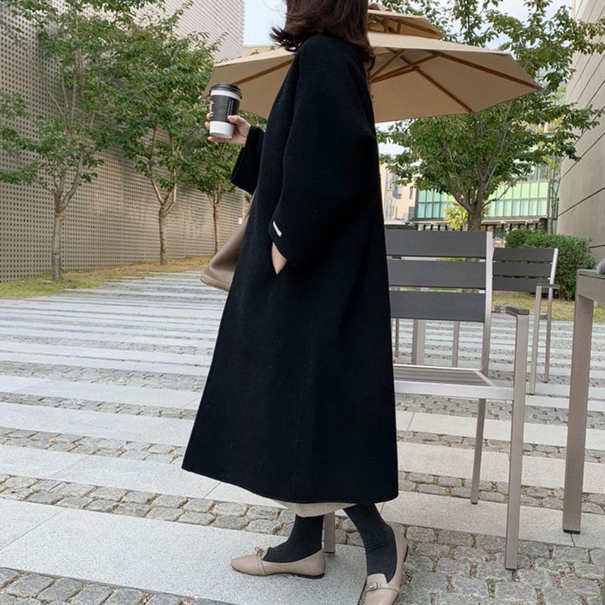 Collarless Plain Open Front Long Coat Product Image