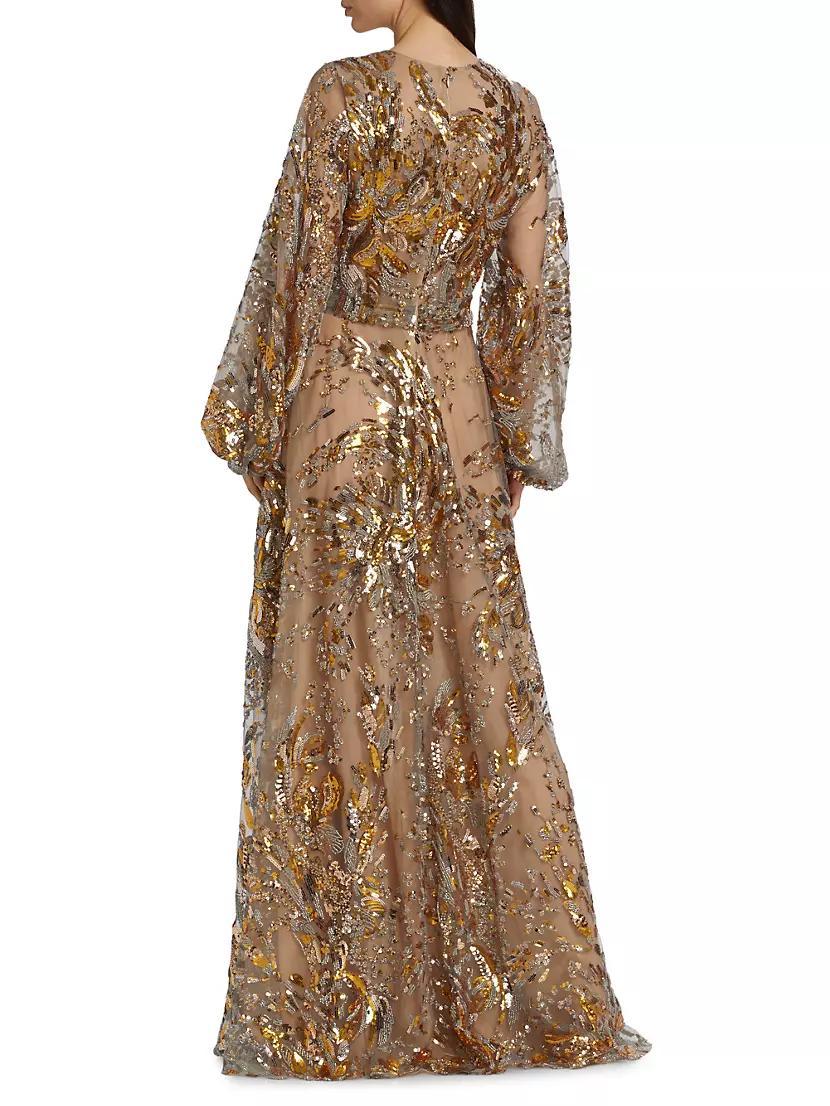 Sequin-Embellished V-Neck Gown Product Image