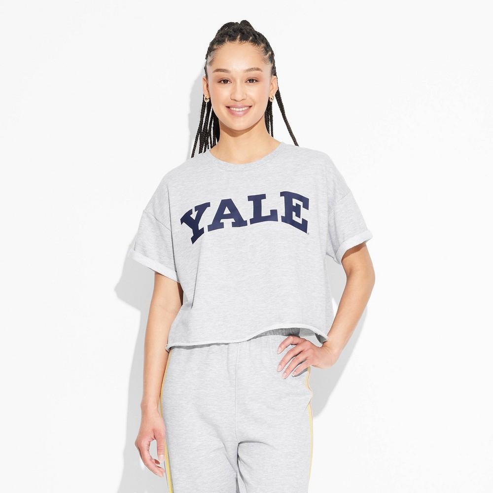 Womens Yale Boxy Cropped Short Sleeve Graphic T-Shirt - Gray Product Image