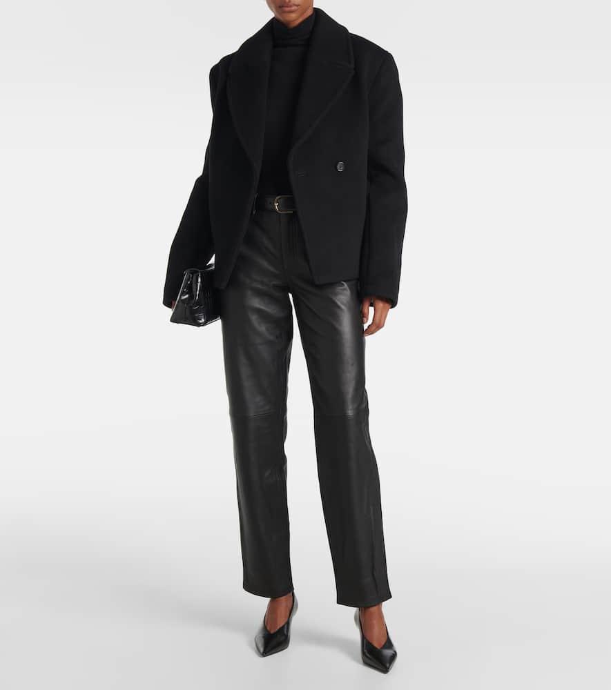 Double-breasted Mid-length Tailored Overcoat In Black Product Image