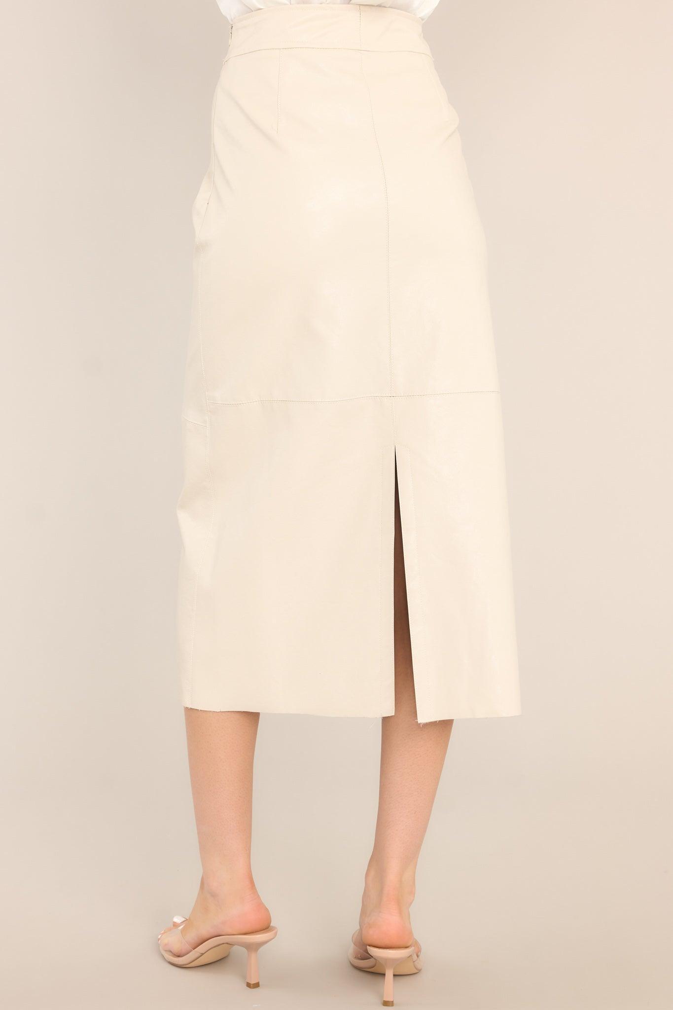 Through Open Doors Bone Faux Leather Midi Skirt White Product Image