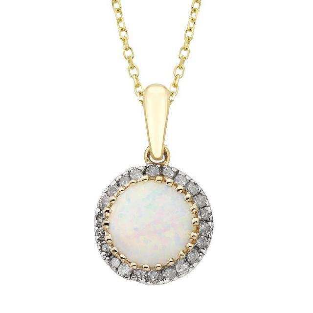 Lab-Created Opal & 1/8 Carat T.W. Diamond 10k Rose Gold Pendant Necklace, Womens Pink Product Image