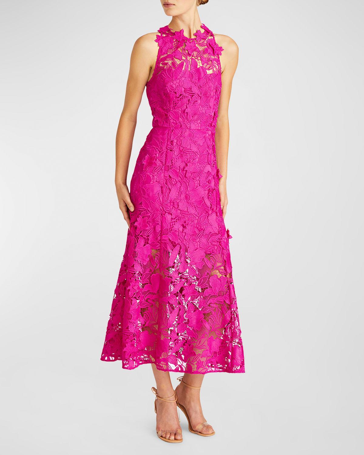Colette Floral Lace Halter Midi Dress Product Image
