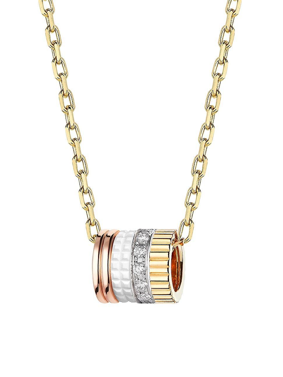 Womens Quatre White Edition Tri-Tone 18K Gold, HyCeram & 0.17 TCW Diamond Pendant Necklace Product Image