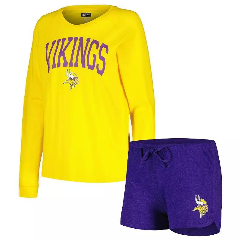 Womens Concepts Sport /Gold Minnesota Vikings Raglan Long Sleeve T-Shirt & Shorts Lounge Set Product Image