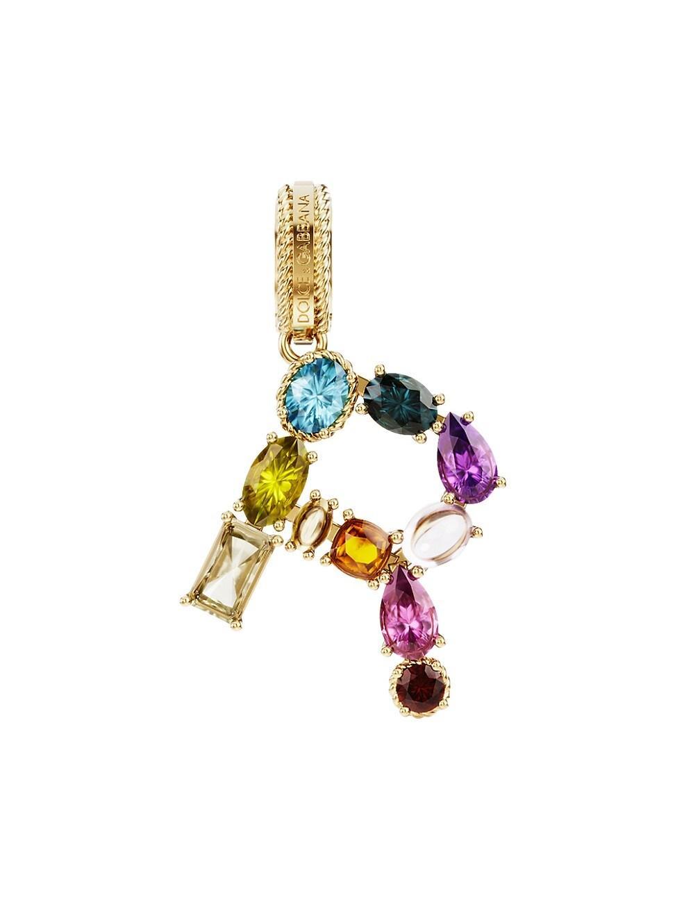 Womens Rainbow Alphabet 18K Yellow Gold & Multi Gemstone Initial R Charm - Yellow Gold Product Image