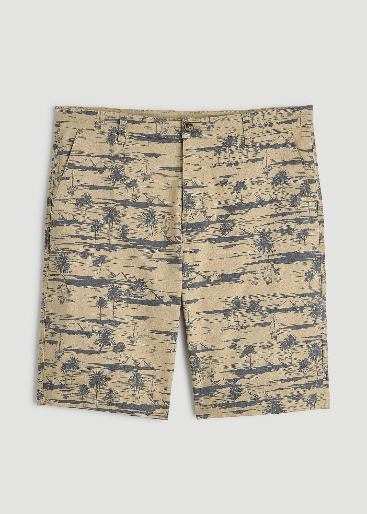 Printed Stretch Cotton Shorts for Tall Men in Grey Oceanic Print Product Image