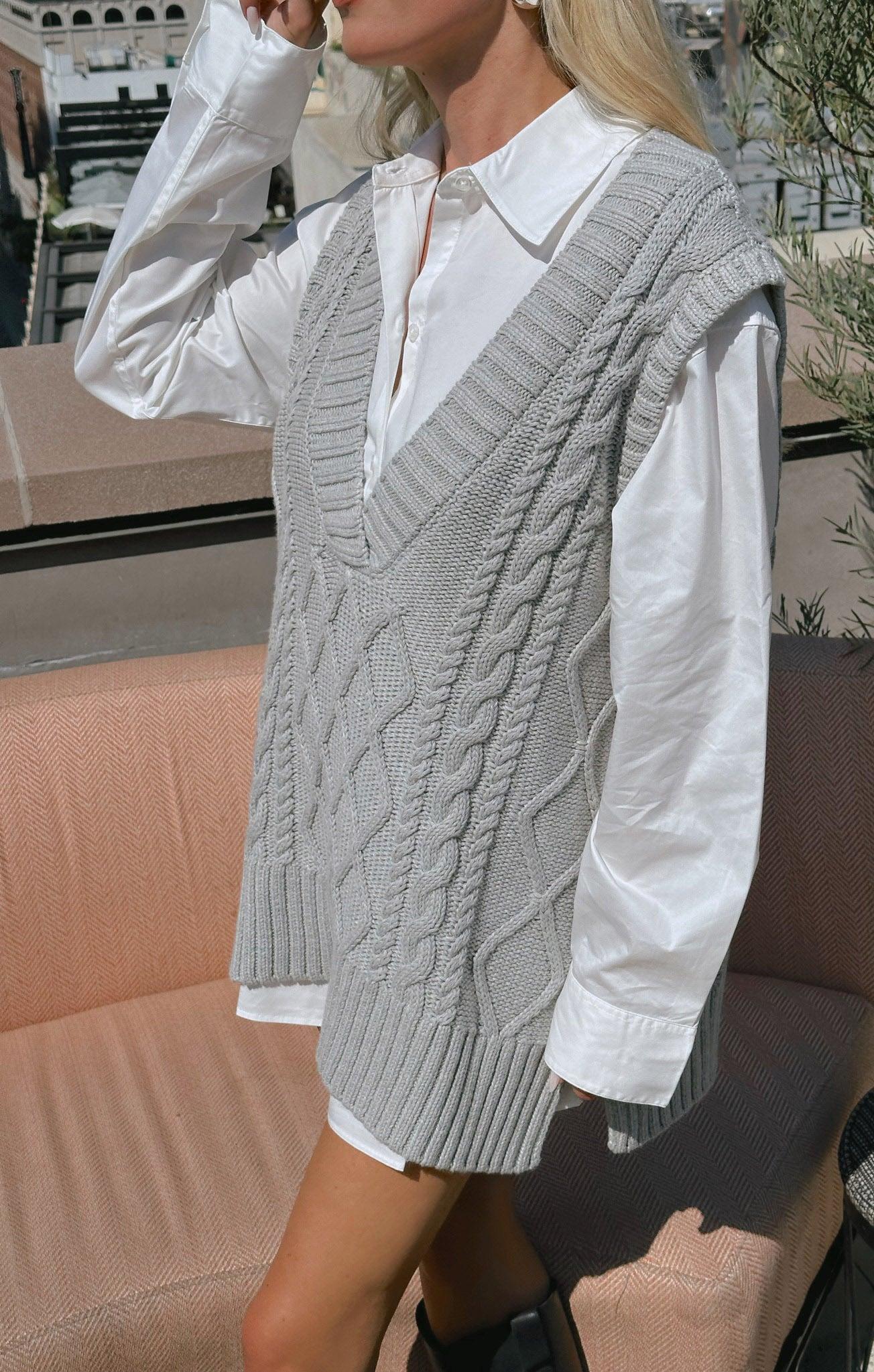 Reid Sweater Vest ~ Grey Cable Knit Product Image