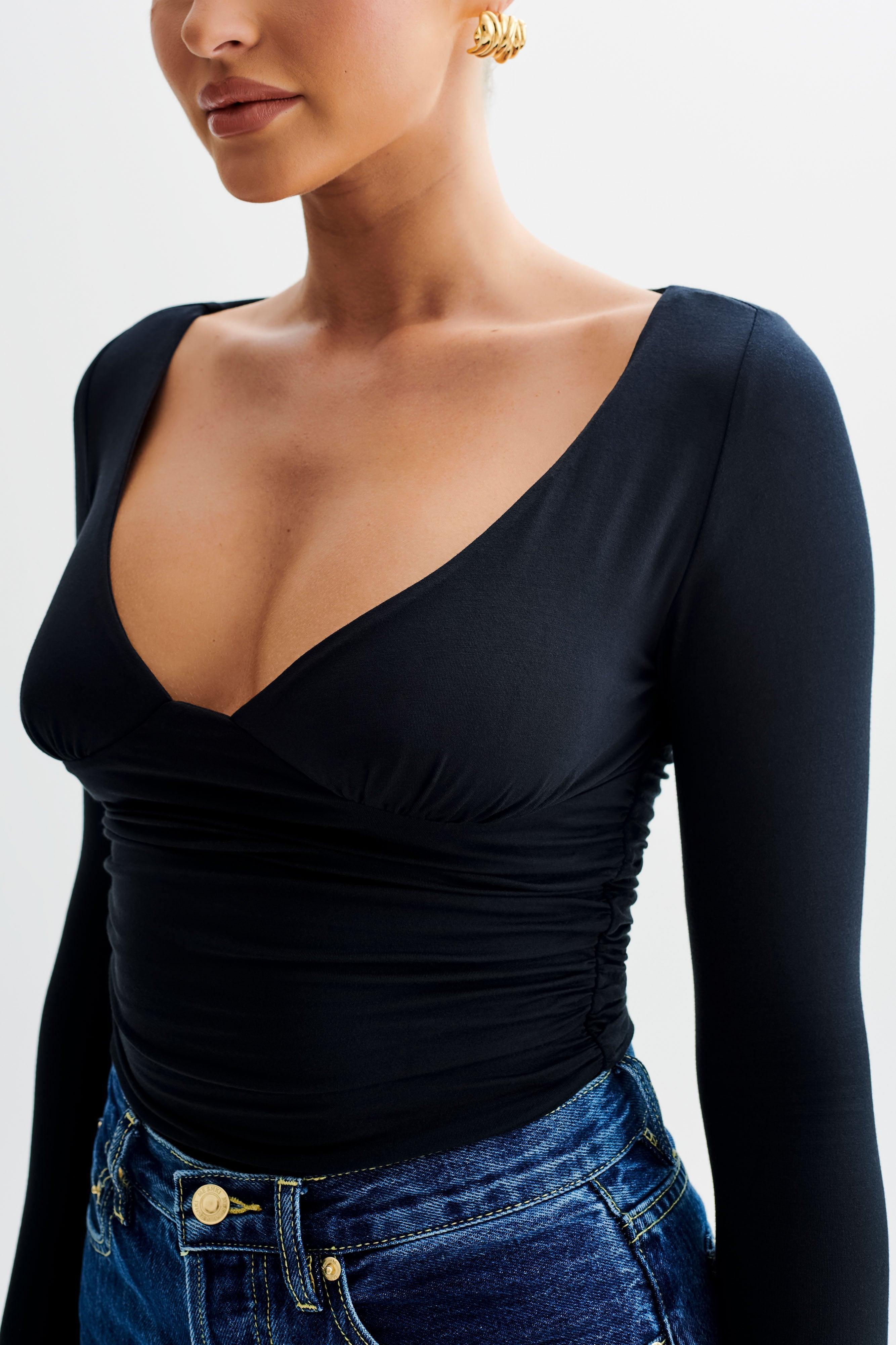 Sutton Ruched Long Sleeve Top - Black Product Image