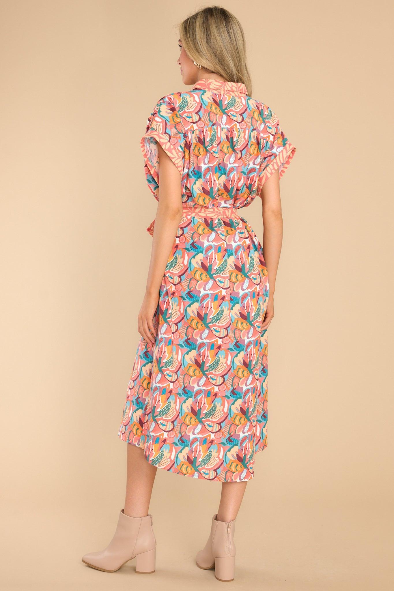 Aura Just A Feeling Coral Floral Print Midi Dress Product Image