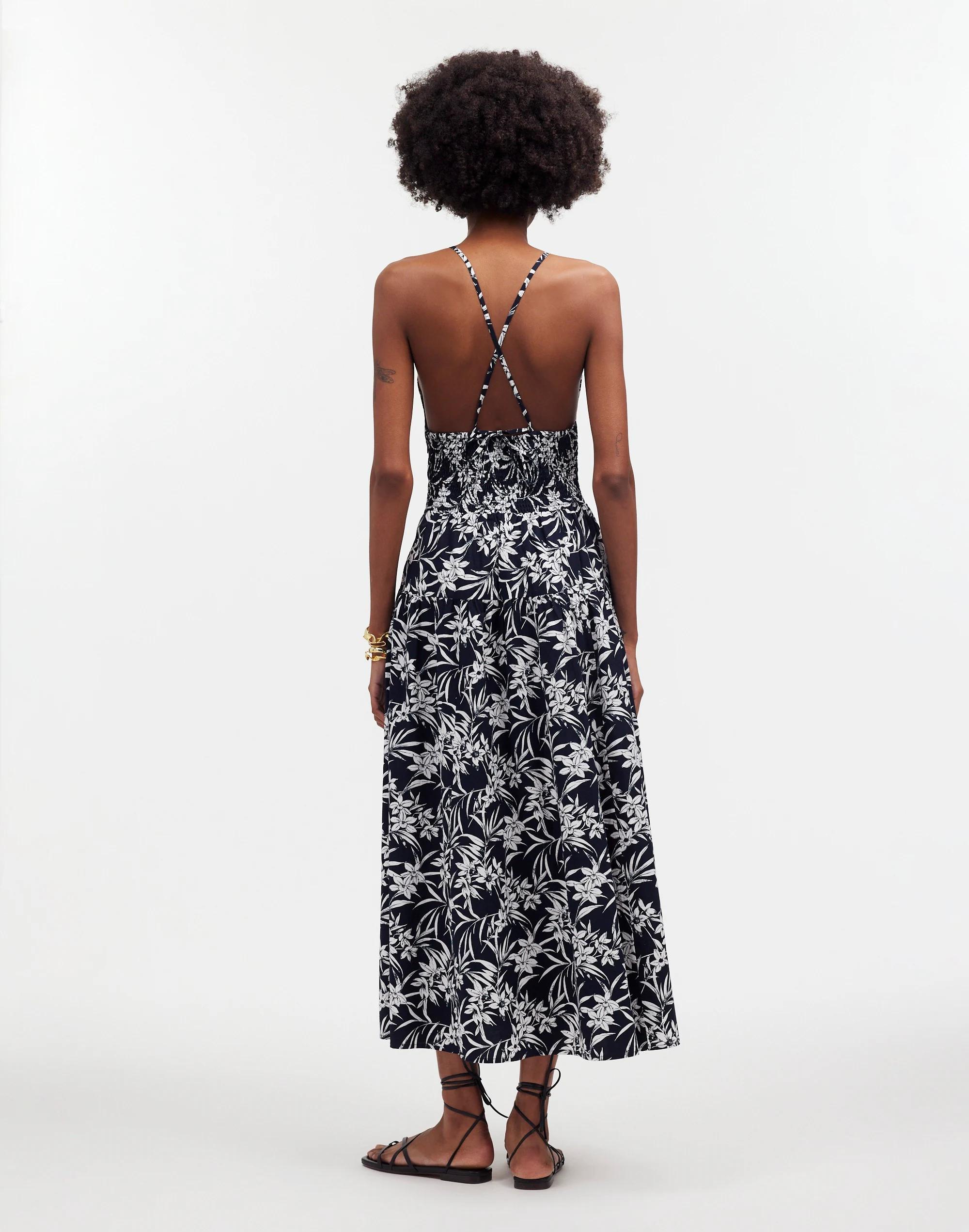 Smocked Halter Midi Dress in Floral Signature Poplin Product Image