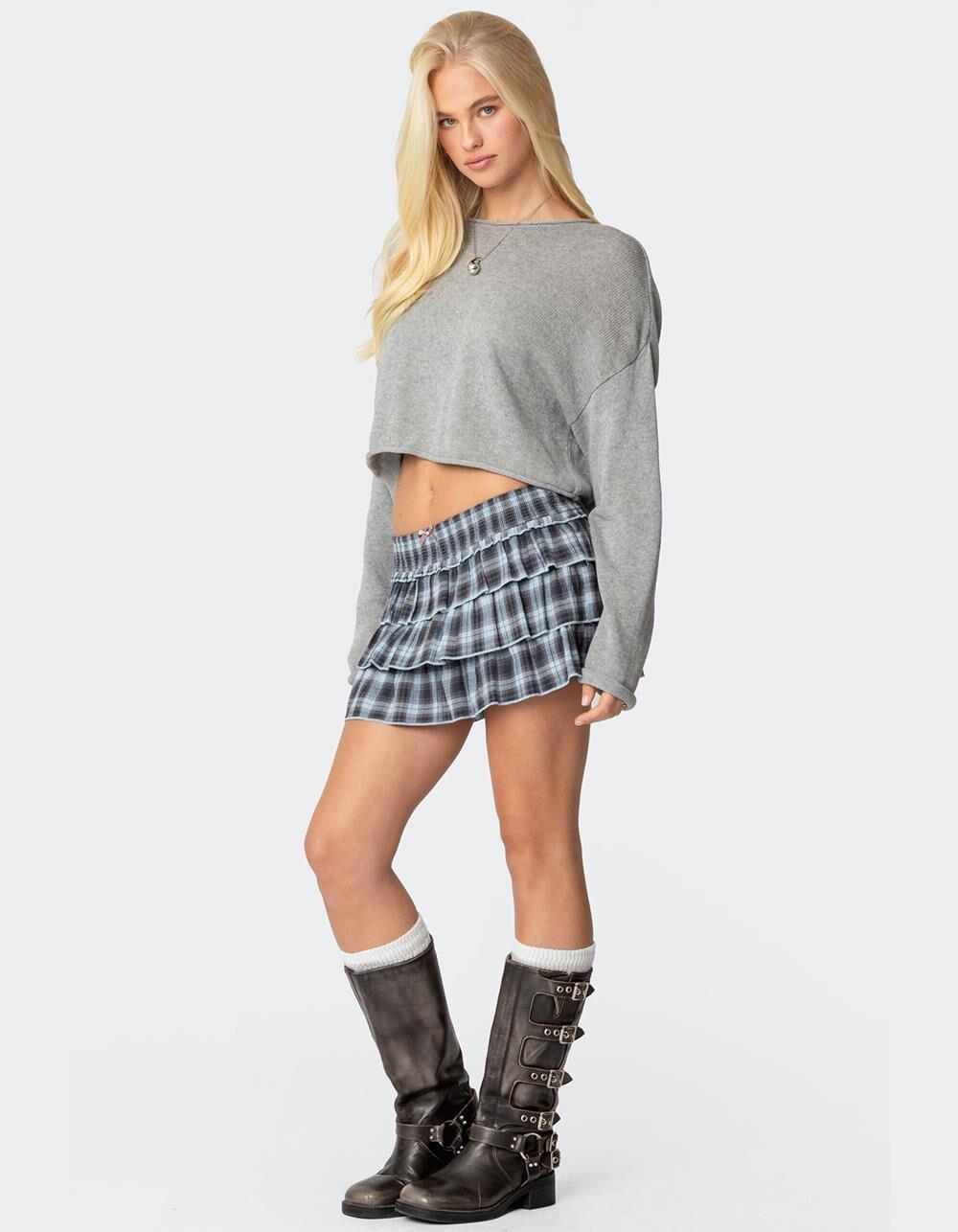 EDIKTED Golda Plaid Ruffle Mini Skirt Product Image