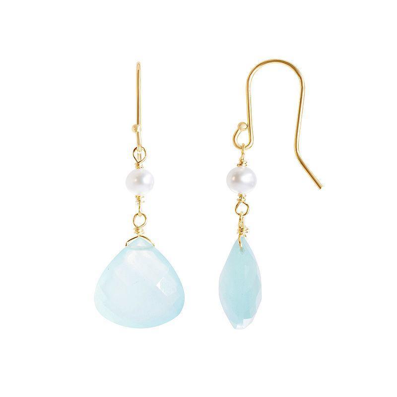 Jewelmak 14k Gold White Freshwater Cultured Pearl & Chalcedony Drop Earrings, Womens Product Image