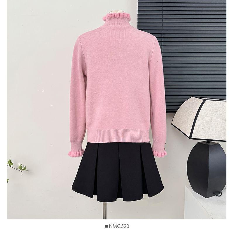 Fleece-Lined High-Neck Knit Top Product Image