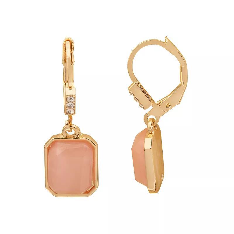 LC Lauren Conrad Gold Tone Rectangular Stone Drop Earrings, Womens, Pink Product Image