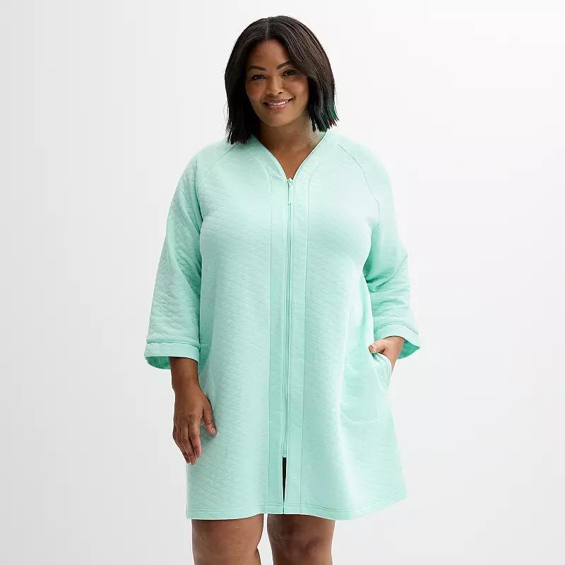 Plus Size Croft & Barrow Quilted Zip Short Robe, Womens Green Product Image