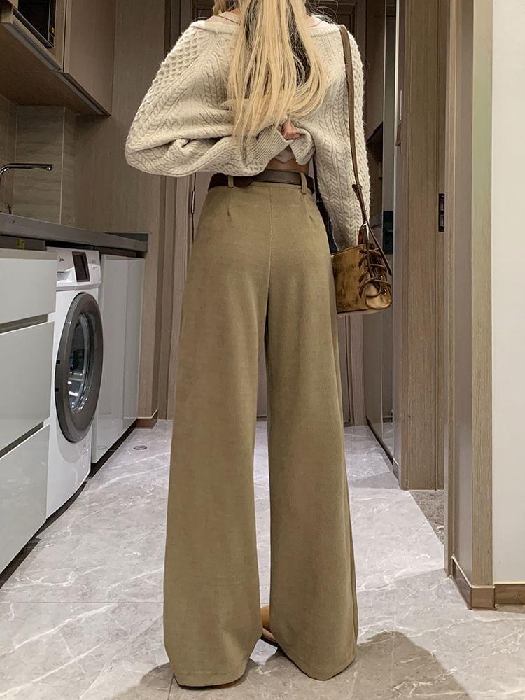 High Waist Plain Wide Leg Pants Product Image