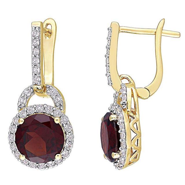 Stella Grace 18k Gold Over Silver Garnet & White Topaz Halo Drop Earrings, Womens, Gold Tone Product Image