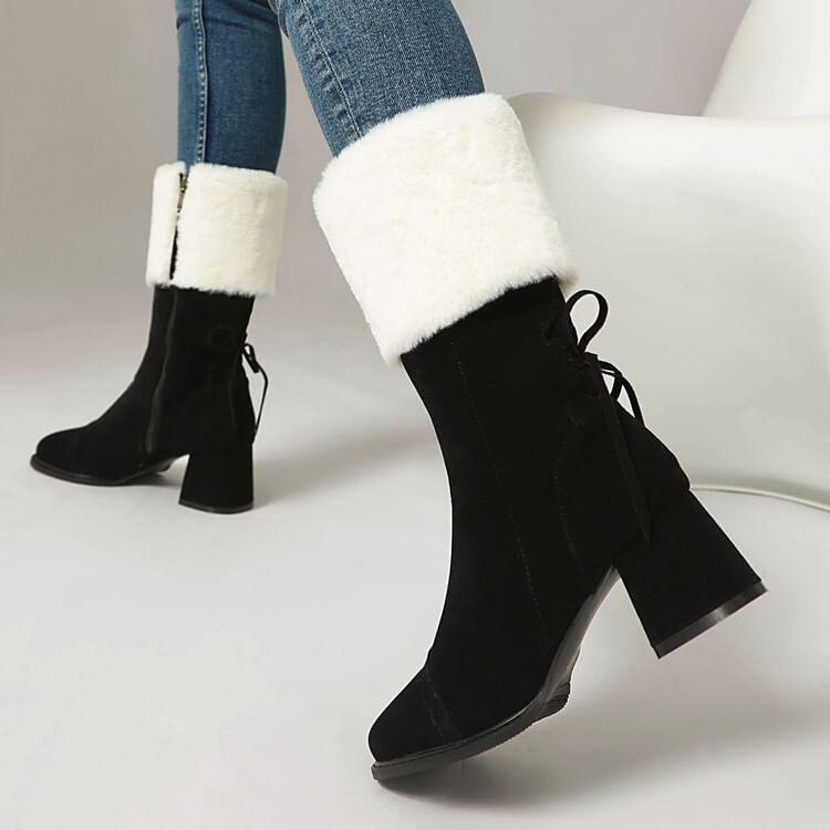 Faux Fur Block Heel Short Boots product image