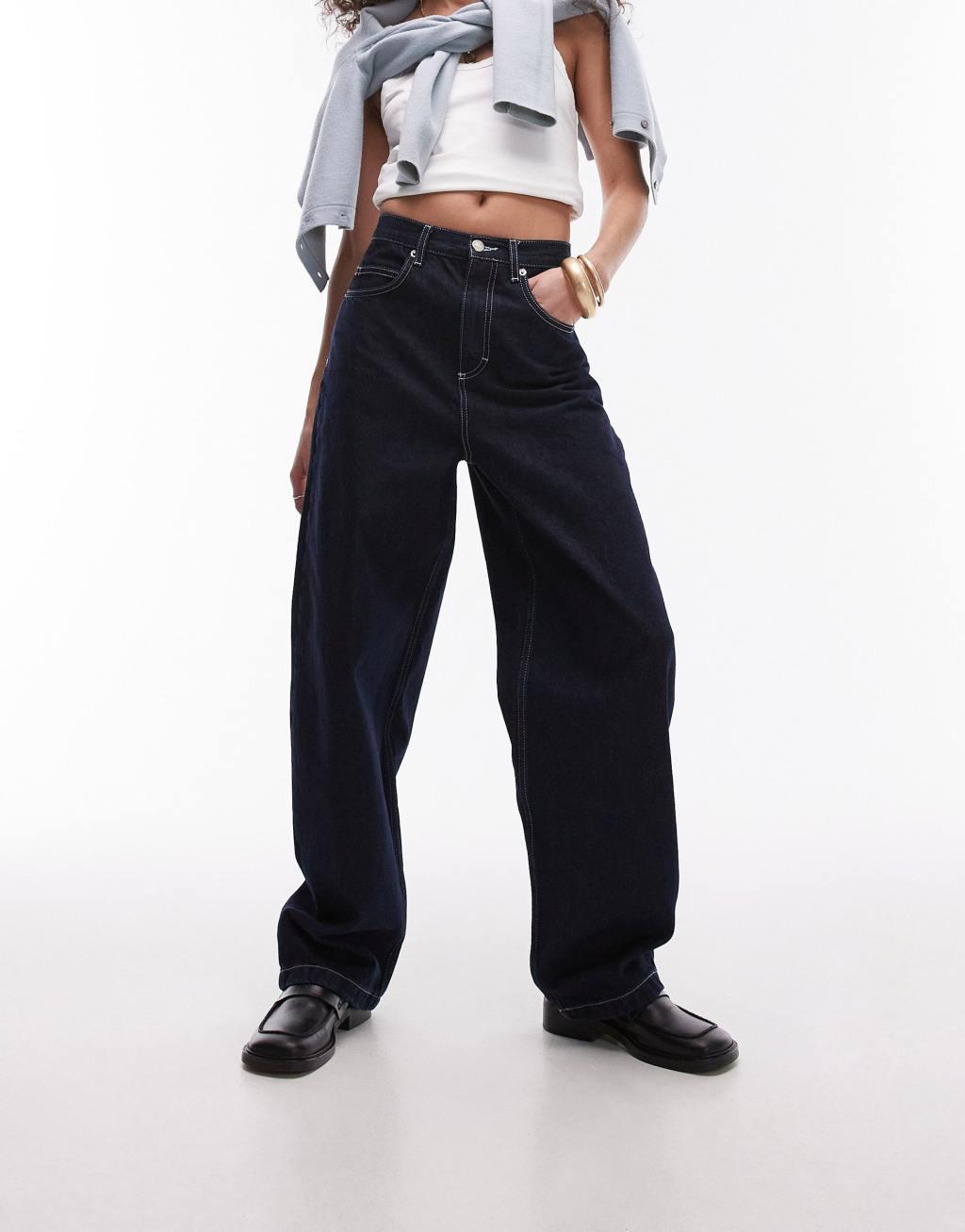 Topshop high rise baggy jeans in raw indigo Product Image