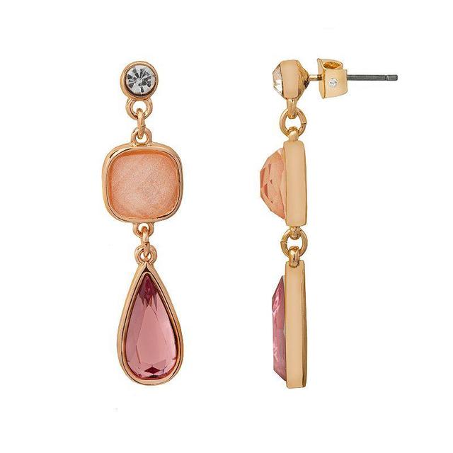 LC Lauren Conrad Gold Tone Crystal Peach & Pink Double Drop Earrings, Womens Product Image