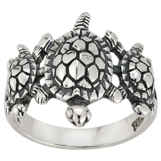 Sunkissed Sterling Sterling Silver Oxidized Tri Turtle Ring, Womens Silver Tone Product Image