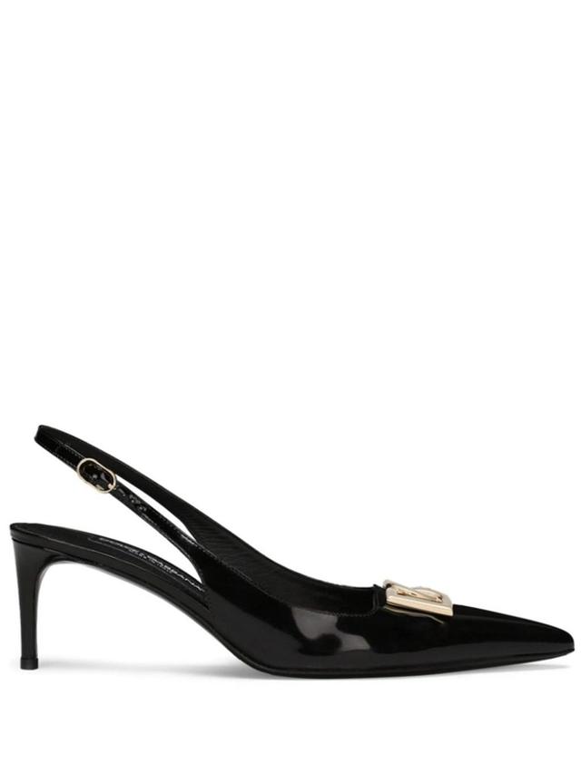 DOLCE & GABBANA 60mm Logo-plaque Slingback Pumps In Black Product Image