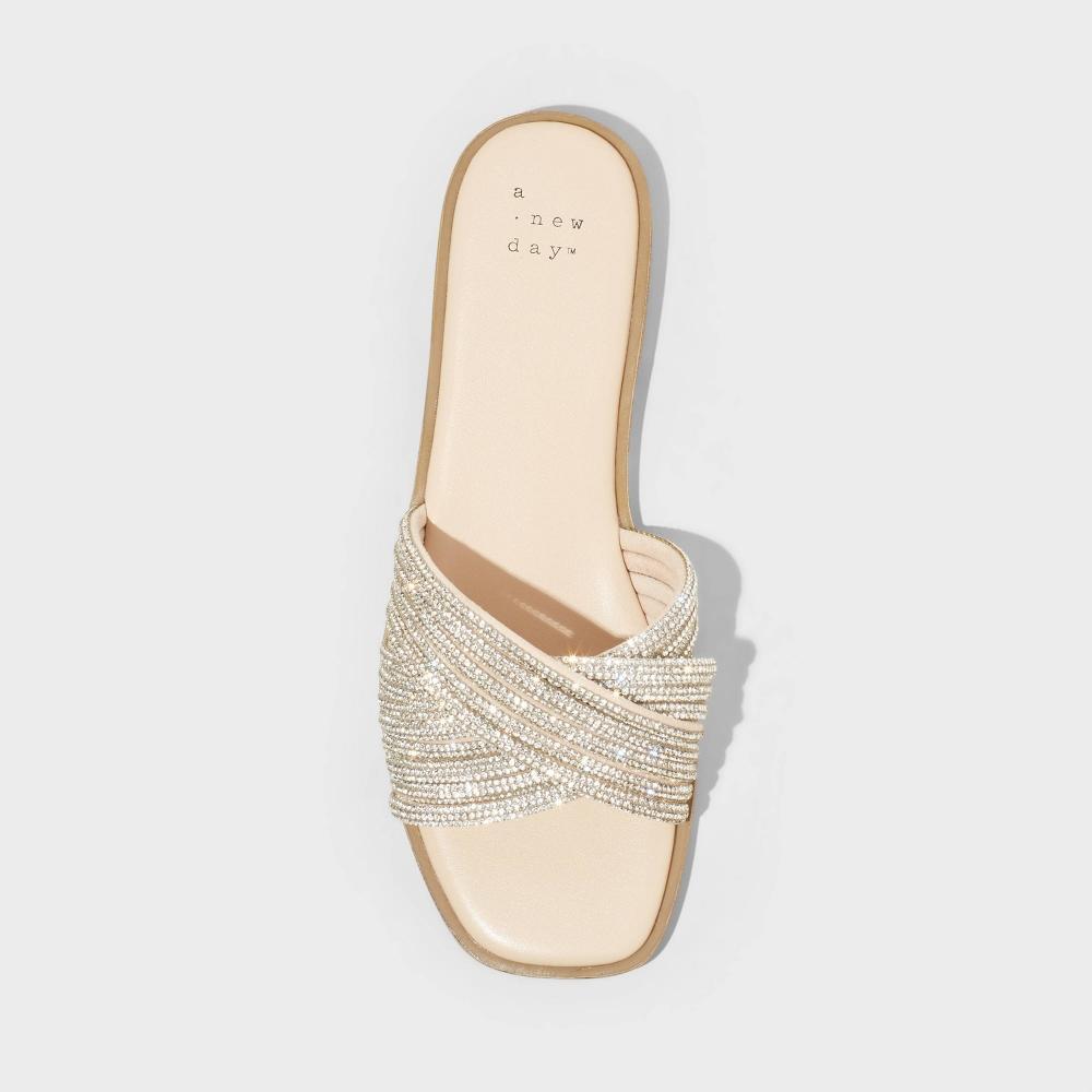 Womens Felicia Rhinestone Slide Sandals - A New Day Silver 7 Product Image