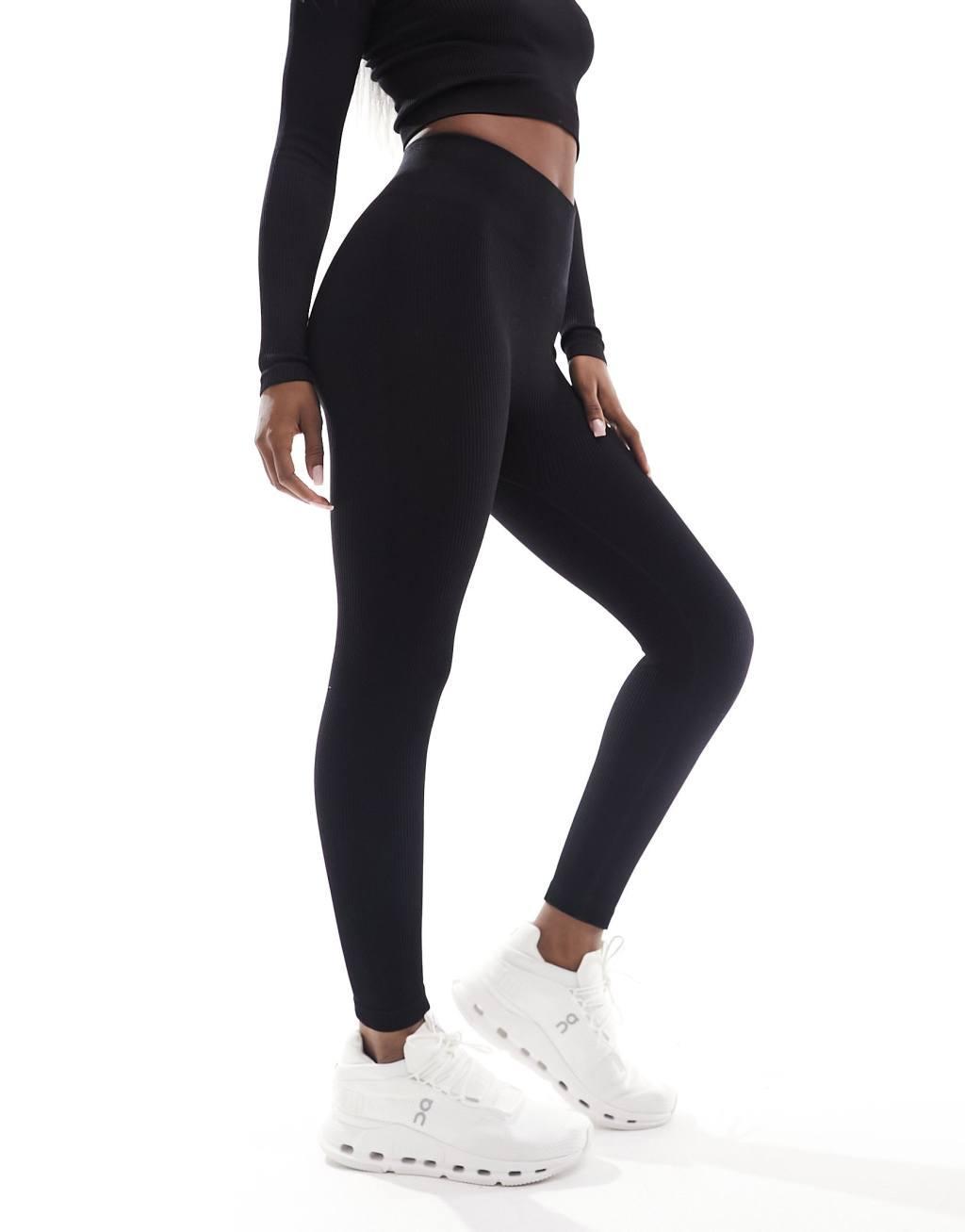 ASOS 4505 Icon seamless cropped 7/8 rib gym legging in black Product Image