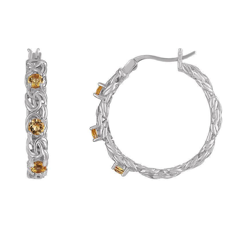 Designs by Gioelli Sterling Silver Gemstone Byzantine Hoop Earrings, Womens, White Product Image