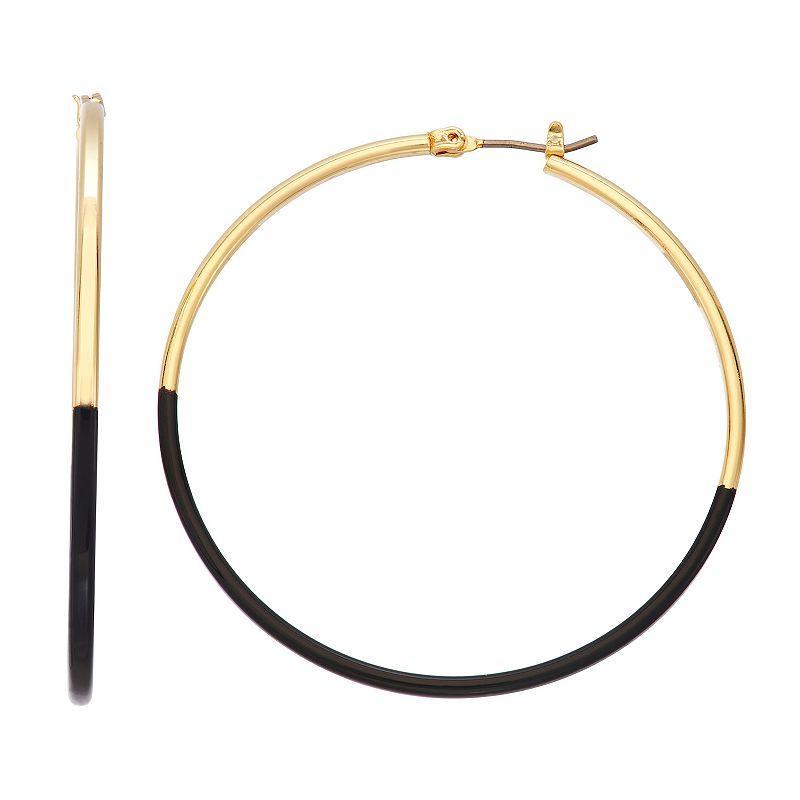 Nine West Gold Tone Enamel Dipped Oversized Hoop Earrings, Womens, Black Product Image