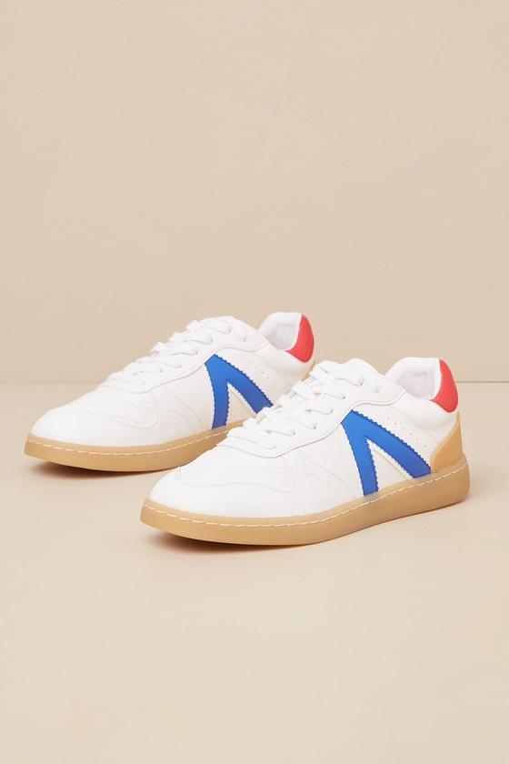 Vesta White Multi Color Block Lace-Up Sneakers Product Image