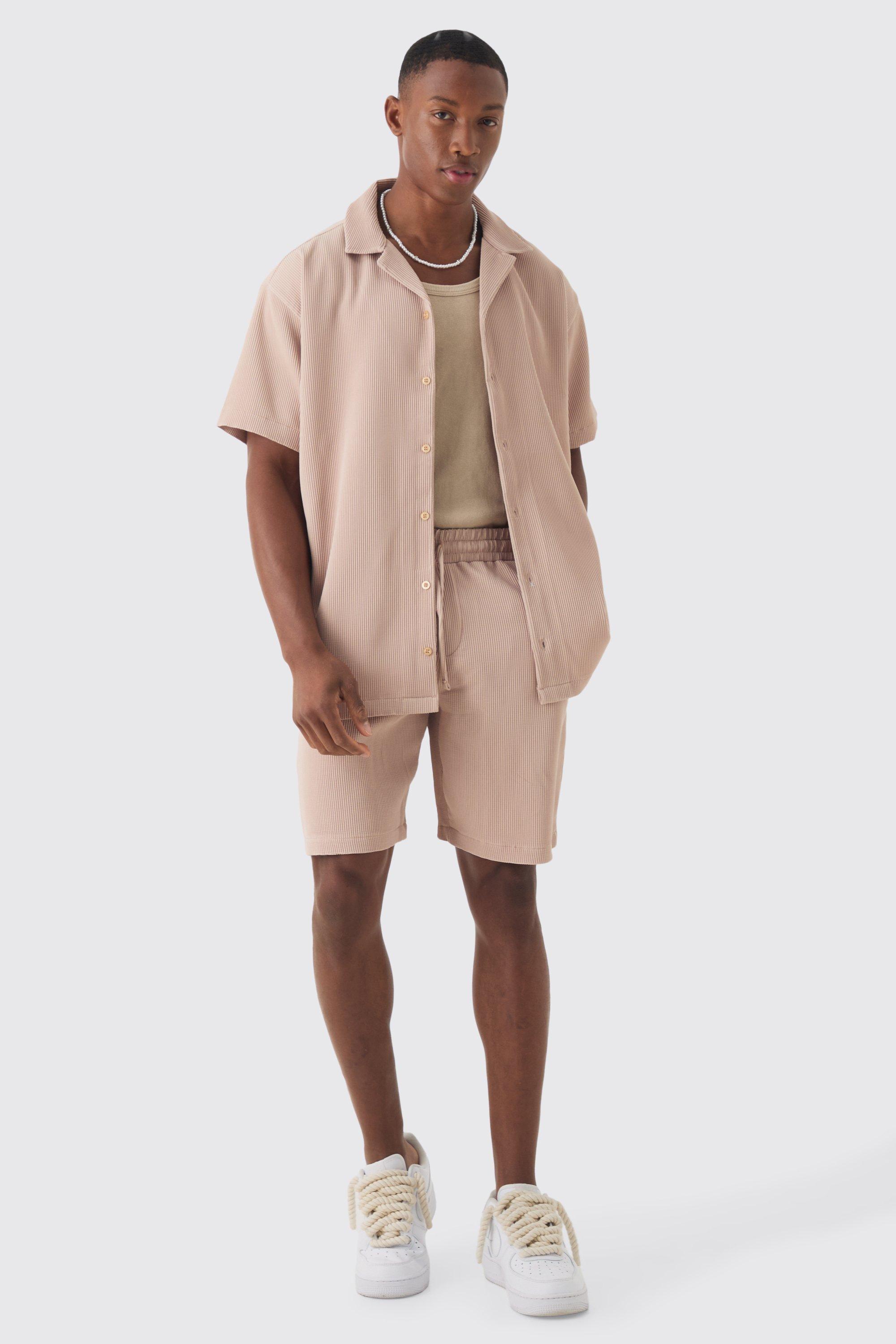 Oversized Short Sleeve Pleated Shirt And Short | boohooMAN USA product image