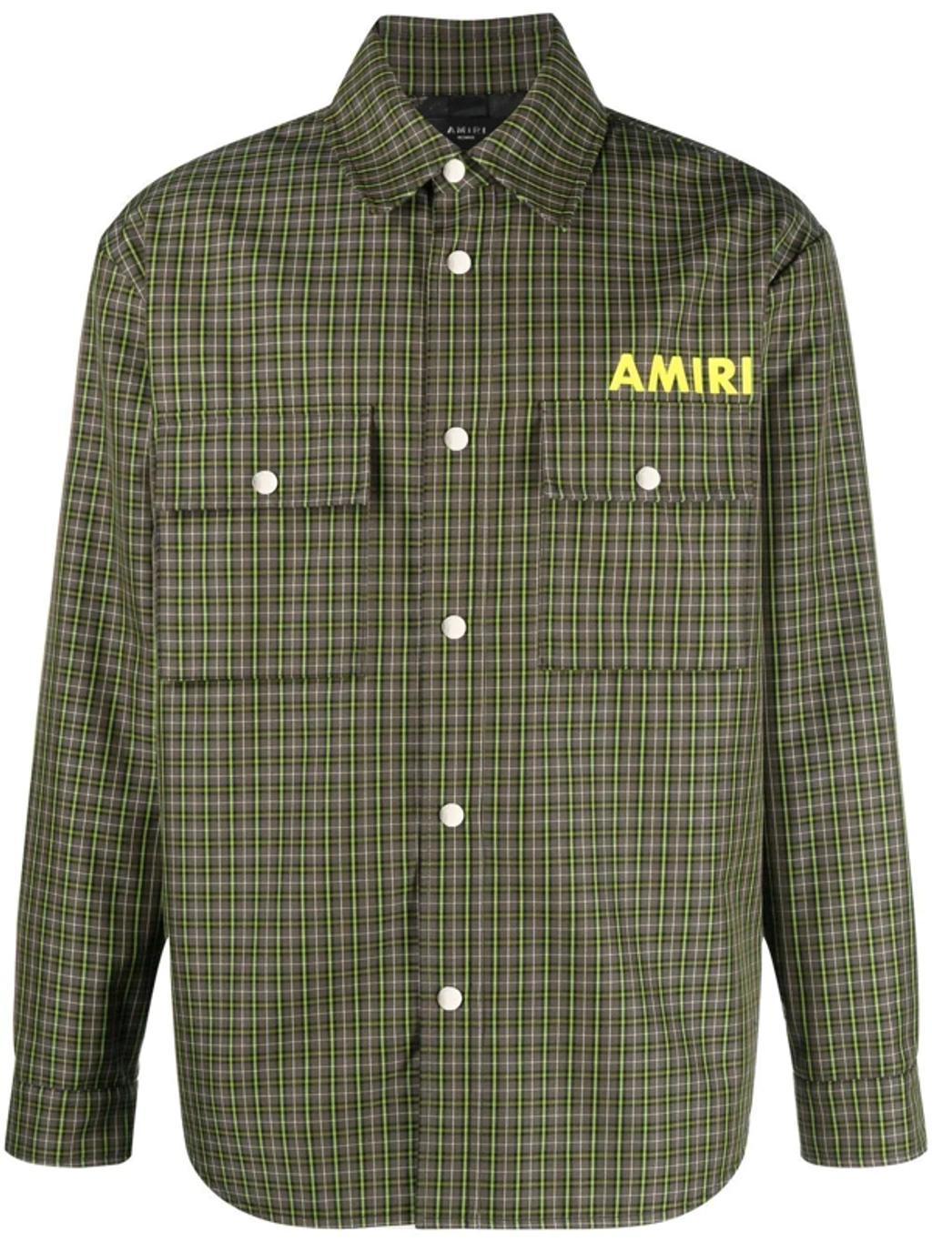 Green Logo Print Check Shirt Jacket In Sage Product Image