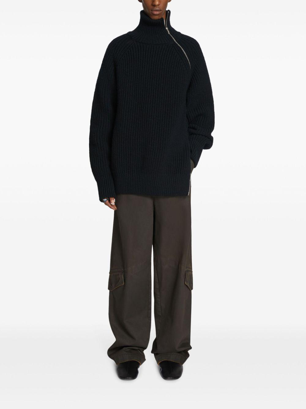 DRIES VAN NOTEN Zipped Wool Jumper In Black Product Image